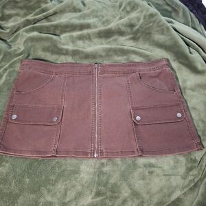 No Boundaries Brown Denim Skirt with Front Zip Detail